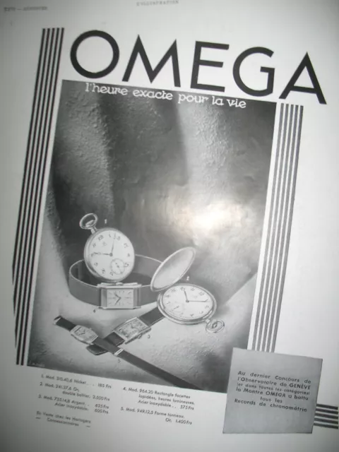 Publicite De Presse Omega Montre Heure Exacte Pour La Vie Horlogerie Ad 1932