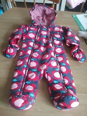 M&S Baby Girls Snowsuit  3-6 mths Pink Red Blue floral  Detachable gloves
