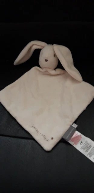 Doudou SERGENT MAJOR LAPIN PLAT BLANC CREME ECRU LOSANGE TBE