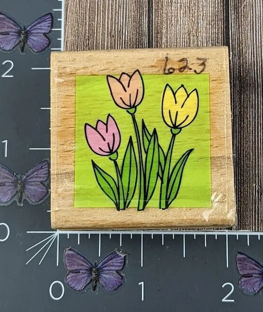 Studio G Hampton Art Tulips Spring Flowers Plants Rubber Stamp 2009 Wood #BI143