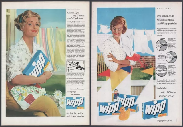 Konvolut 2x Original Reklame 1960, 1961, Wipp Waschmittel, Illustration, 60er