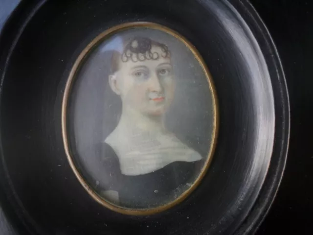 Peinture Miniature-Portrait femme-École française  XIXe-Empire-cadre -painting