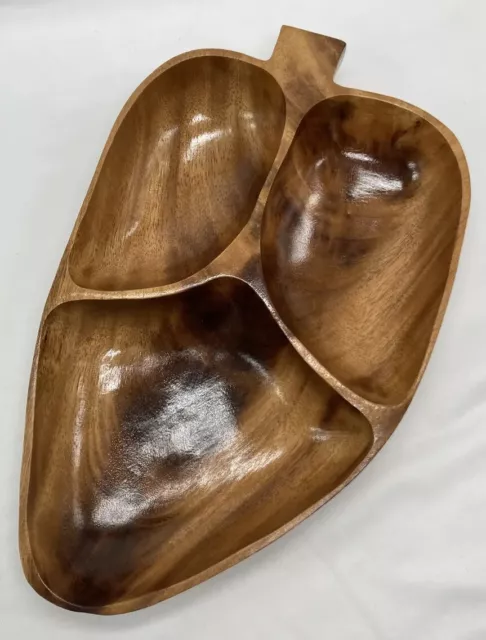 Hawaiian Monkey Pod Hard Woods of Hawaii Leaf Bowl TIKI Bar Chic 3 sections