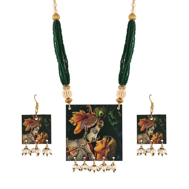 INDIAN TRADITIONAL RADHA Krishna Handpainted Wooden Necklace set For