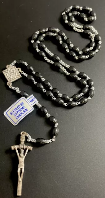 Catholic Knights Of Columbus K Of C Black Acrylic Rosary With Tag