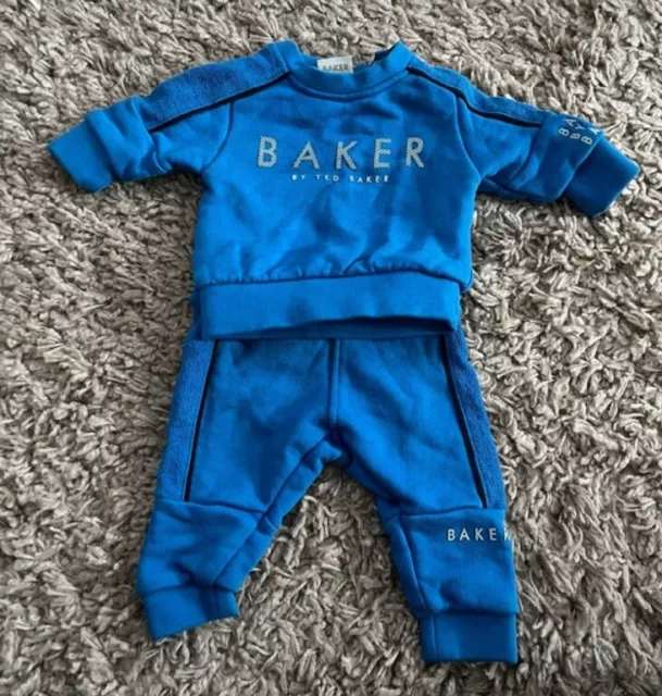 BNWOT Ted Baker Baby Boys Blue Logo Tracksuit Jogger Set Outfit 0-3 Months