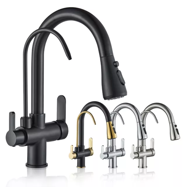 3 Way Water Filter Pure Drinking Kitchen Sink Tap 360°Swivel Spout Faucet Modern