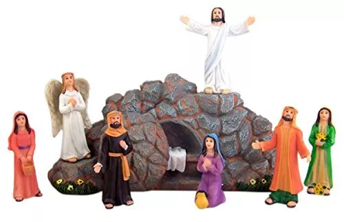 Religious Eight Piece Resin Figurine Resurrection of Jesus Christ Statue Set