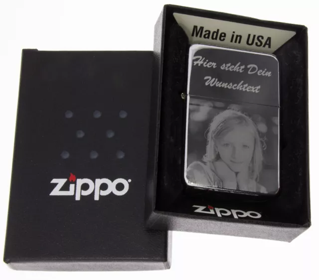 Zippo Feuerzeug Chrome poliert mit Wunschgravur Fotogravur Diamantgravur
