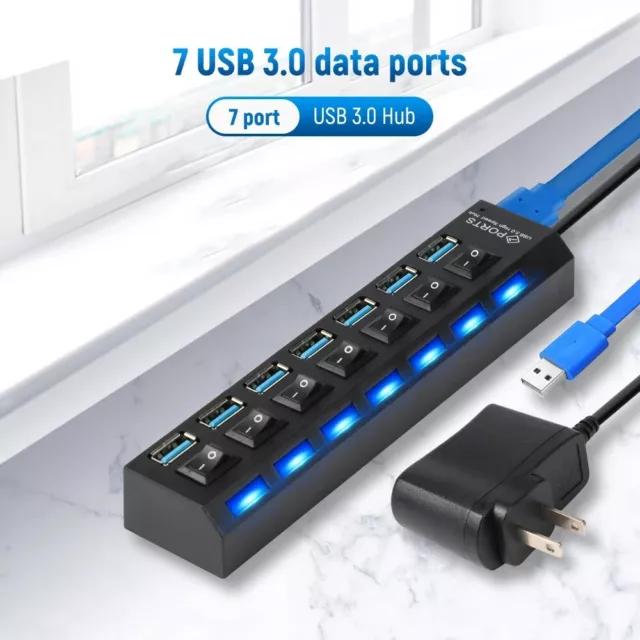 4 / 7 Ports Hub USB 3.0 High Speed Multiple Adapter Extension Cable PC Laptop Au
