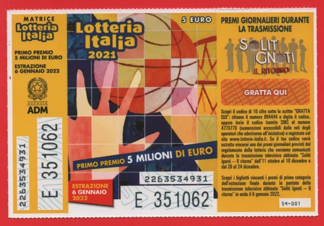 Lotteria Italia 2021 Raro Con Matrice E Gratta E Vinci 001 Tenuto Perfettamente