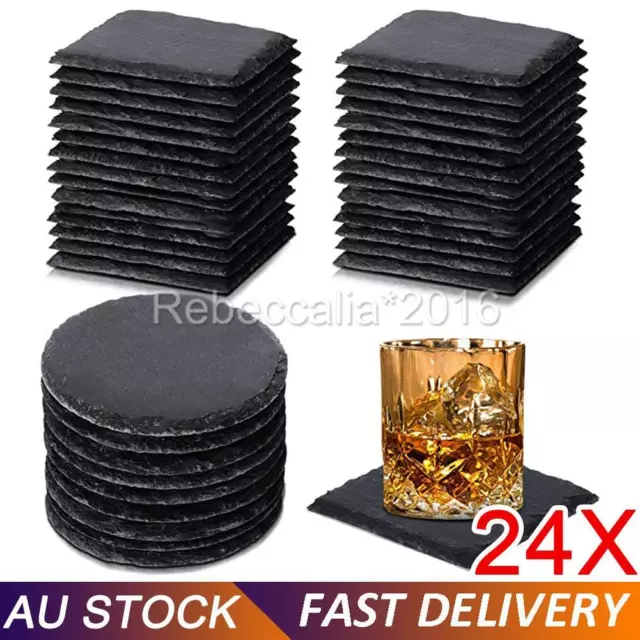 24X Natural Slate Stone Cup Drinks Mats Coaster Holder Tableware Place Mat AUS