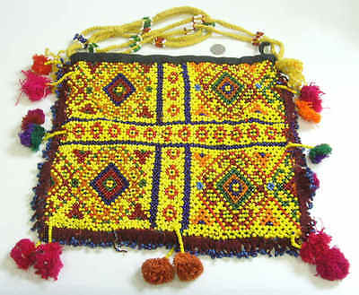 museum grade antique double sided 10 x 9 Armenian seed beaded tribal purse 42076