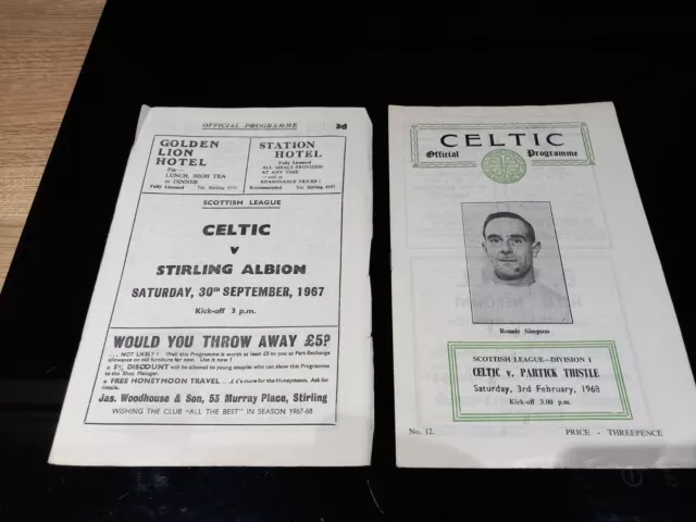 Celtic v Stirling Albion 1967 & Partick Thistle 1968 Football Programmes