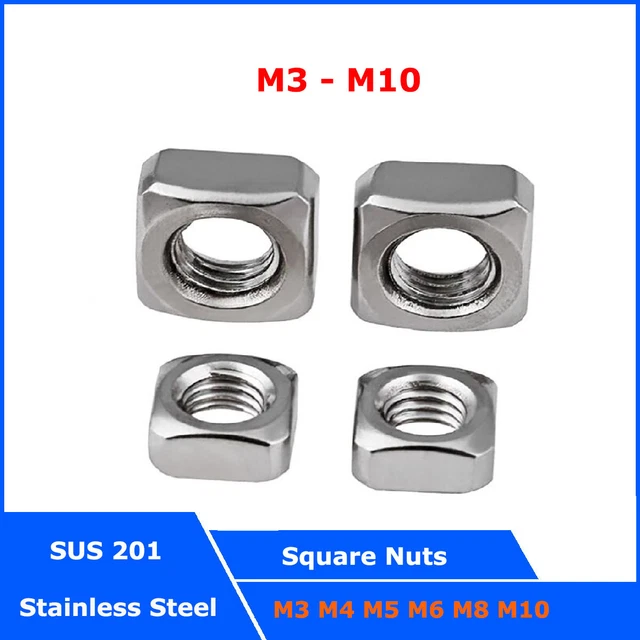 Square Nuts SUS 201 Stainless Steel Metric M3 M4 M5 M6 M8 M10 to Fit Screw Bolts