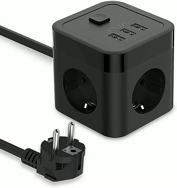 multiprise cube 3 prises et 3 ports USB chargeur voyage 5V3,1A/15,5W parafoudre