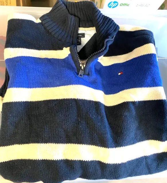 Tommy Hilfiger Size L(16-18) Boys Navy Cotton 1/4 Zip Pullover Sweater *MINT