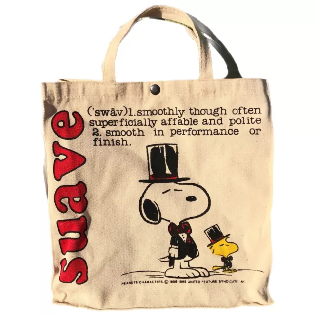 Vtg Peanuts Snoopy SUAVE TAN CANVAS TOTE BAG 1960s Charlie Brown Snap Closure