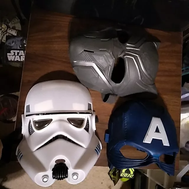 Lot 3 Kid Masks 2015 Black panther, Capt America, Stormtrooper Used