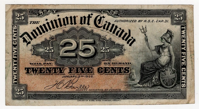 1900 Dominion Of Canada 25 Cent Banknote Shinplaster Boville Nice Bill