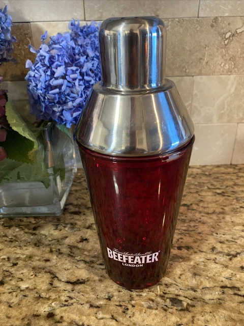 Beefeater Glass Martini Shaker Cocktail Mixer Ruby Red Glass Plus Shot Glass!