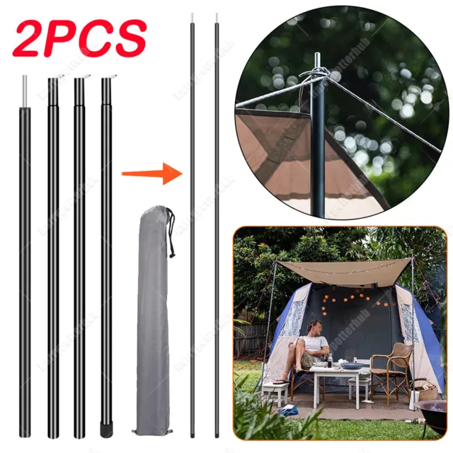 2x200cm Tent Poles Universal Telescopic Adjustable Steel Awning Canopy Tarp Pole