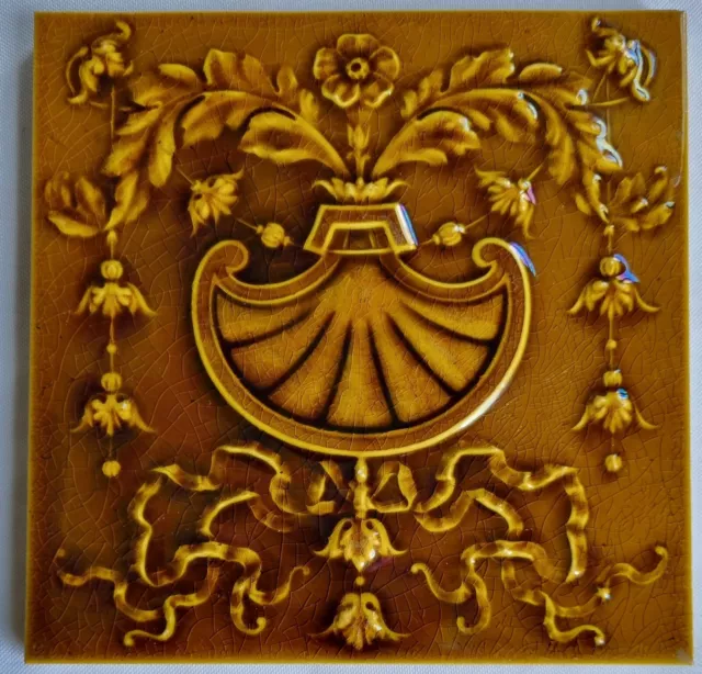 English Majolica Neo Classical Tile. Godwin & Hewitt. C1895.