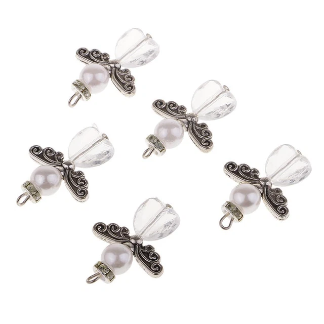 5 Stück Tibetische Silber Engelsflügel Charms Glas Anhänger Perle DIY