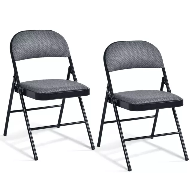 Set of 2 Folding Chairs Fabric Upholstered Padded Seat Metal Frame Home Office
