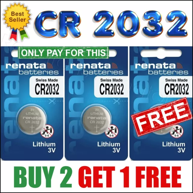 2032 Battery Lithium BUY 2 GET 🎁 1 FREE 🎁 Renata CR2032 3V Coin Cell EXP.2030