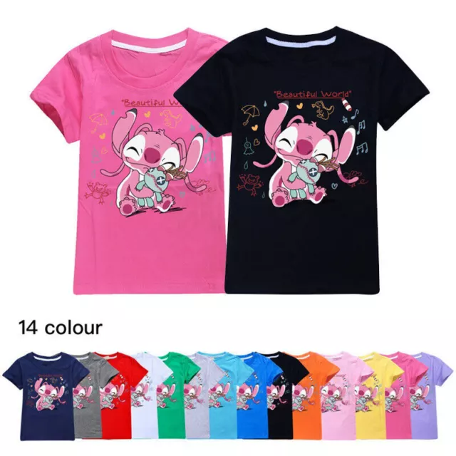 New Stitch Boys Girls Summer Casual Short Sleeve Kids 100% Cotton T-shirt Tops