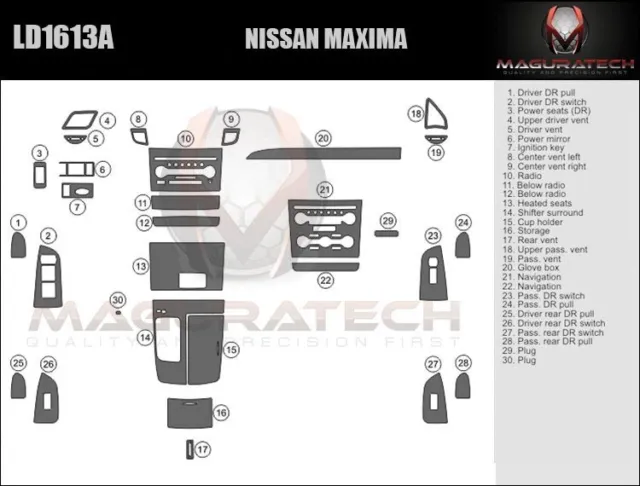 Fits Nissan Maxima 2010-2015 Large Premium Wood Dash Trim Kit