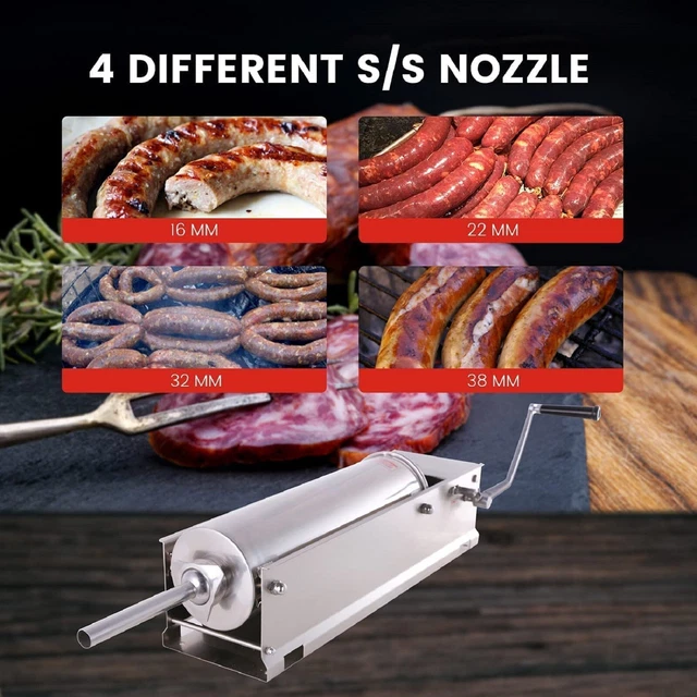 Hakka Horizontal 3L 7LBS Sausage Stuffer Stainless Steel Meat Maker Press Filler