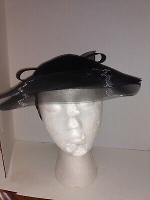 Vintage Andre Of Canada Black Velvet  Hat w/wide brim ribbon Rhinestone on back