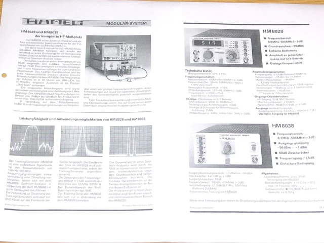 Analyseur HAMEG SPECTRUM MESSYSTEM HM 205-3, HM 8001, HM 8028 + suivi HM 8038 3