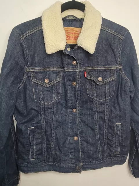 Levi Strauss Jean Jacket Quilted Lining Wool Collar Youth Size Large L NWOT