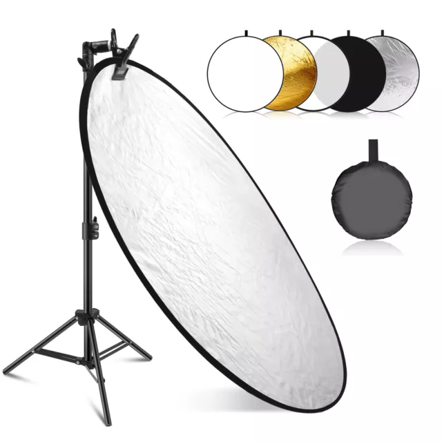 NEEWER 5-in-1 43''Collapsible Round Light Reflector with Metal Clamp and Stand