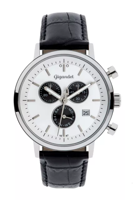 Gigandet Herren Chronograph Edelstahl Lederband Silber - Classico G6 - G6-002