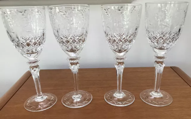 4 ROGASKA GALLIA Crystal Wine Goblets 7.75” Etched Cut Glass