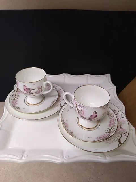 Vintage Lomonosov St Petersburg 1744 Porcelain Trio Cup Saucer Plate Set Of 2