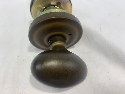 Heavy Solid Bronze Brass Door Knob Antique Style Oval Egg Shape Round Plate Set 3