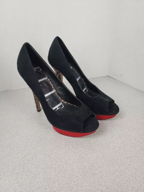 Elle Women Black/Red Suede Heels Peeptoe Pumps Size 9 Shoes