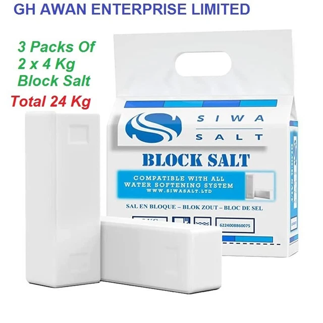 Bloque ablandador de agua sal adecuado para todos los ablandadores de agua Reino Unido 6 x 4 kg / 24 kg