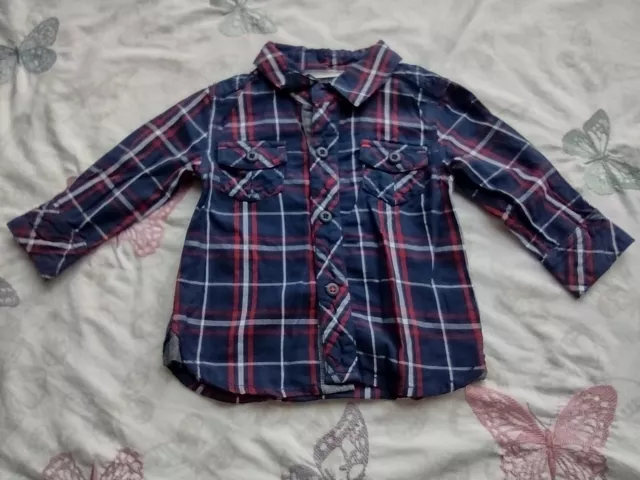 Camicia a maniche lunghe Mamas & Papas bambino a scacchi rosso navy bianco 0-3 mesi