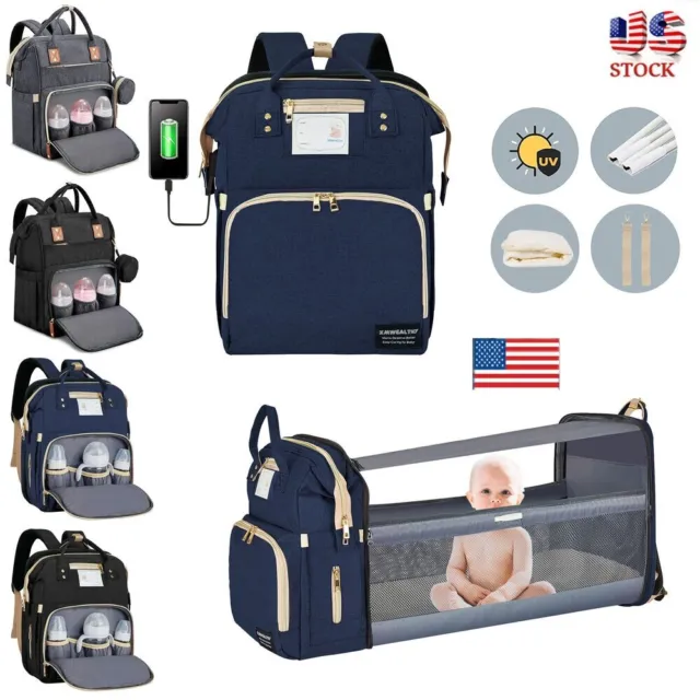 3 in 1 Foldbale Diaper Bag Baby Bed Portable Bassinet Crib Backpack US Stock