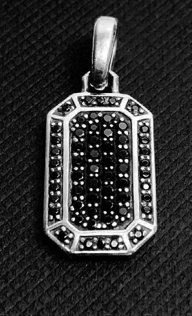 2Ct Round Lab Created Black Diamond Dog Tag Charm Pendant  14k White Gold Finish
