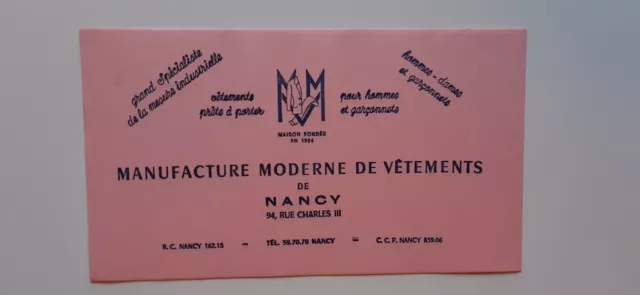 Buvard vintage  MANUFACTURE MODERNE DE VÊTEMENTS NANCY CHARLES III