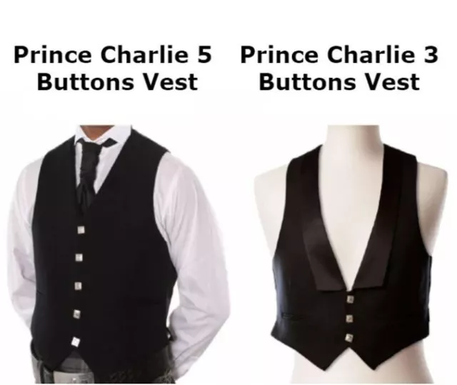 Scottish Kilt Waistcoat 3 & 5 Buttons Prince Charlie Waistcoat Men Dancing Vest