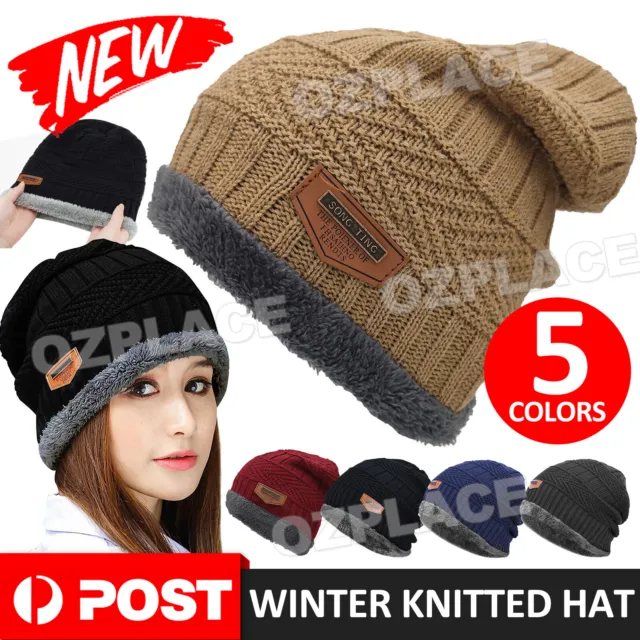 Winter Knitted Hat Men Fur Women Warm Beanie Fleece Ski Cap Outdoor Skateboard