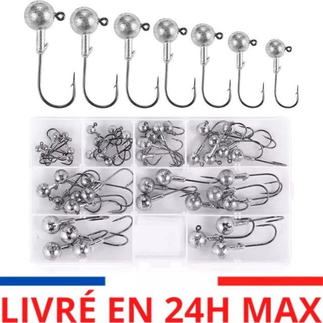 UNOLIGA 49pcs Têtes Plombées Crochets Kit de Hameçons de Pêche, Crochets de Pêch